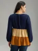 Colorblock Contrast Gathered Ruffle Layered Hem Blouse sold by Bloomchic