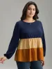 Colorblock Contrast Gathered Ruffle Layered Hem Blouse sold by Bloomchic