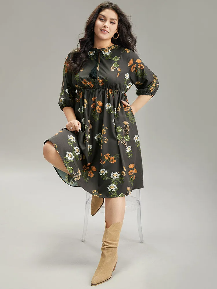 Floral Tassel Trim Gathered Knot Neck Dress sold by Bloomchic product image thumbnail 4