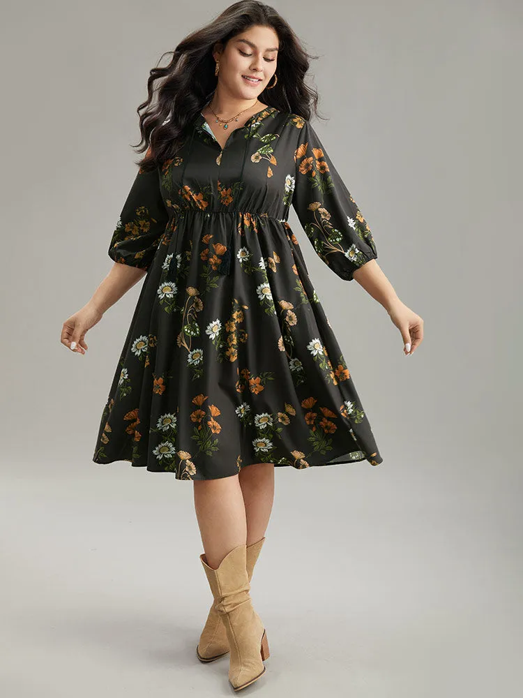 Floral Tassel Trim Gathered Knot Neck Dress sold by Bloomchic product image thumbnail 2