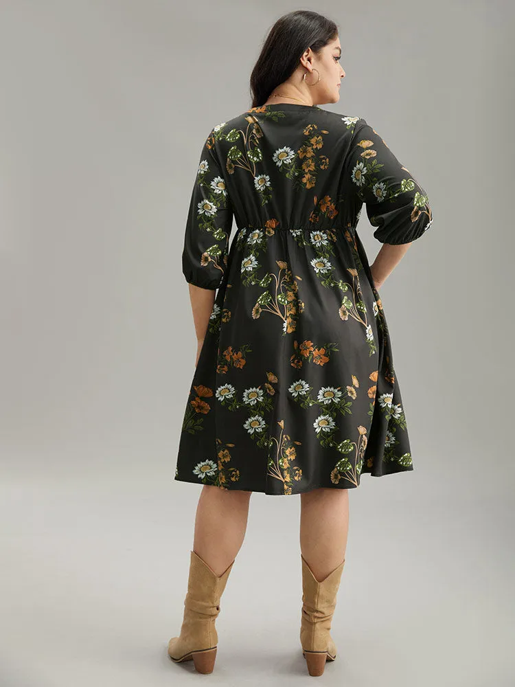 Floral Tassel Trim Gathered Knot Neck Dress sold by Bloomchic product image thumbnail 3