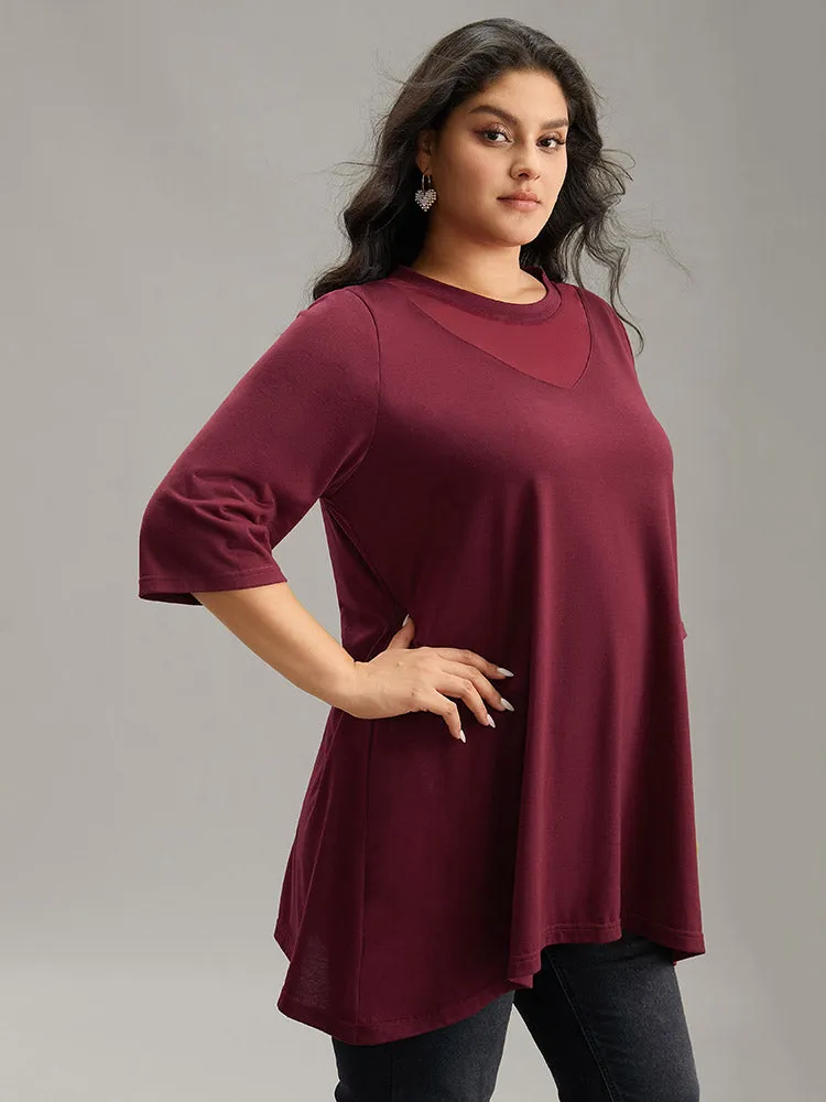 Solid Tunic Crochet Mesh Crew Neck T-shirt sold by Bloomchic product image thumbnail 3