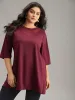 Solid Tunic Crochet Mesh Crew Neck T-shirt sold by Bloomchic