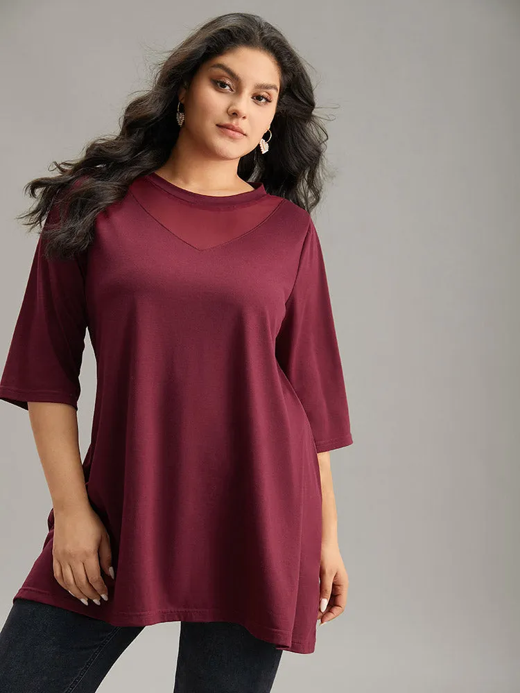 Solid Tunic Crochet Mesh Crew Neck T-shirt sold by Bloomchic product image thumbnail 4