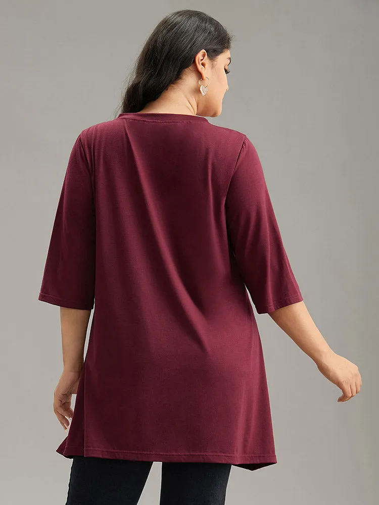 Solid Tunic Crochet Mesh Crew Neck T-shirt sold by Bloomchic product image thumbnail 2