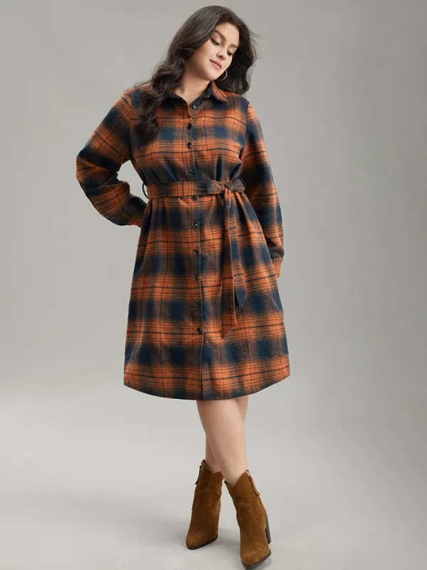 Plaid Shirt Collar Belted Button Through Dress sold by Bloomchic