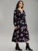 Butterfly Print Pocket Shirred Cuffs Dress sold by Bloomchic
