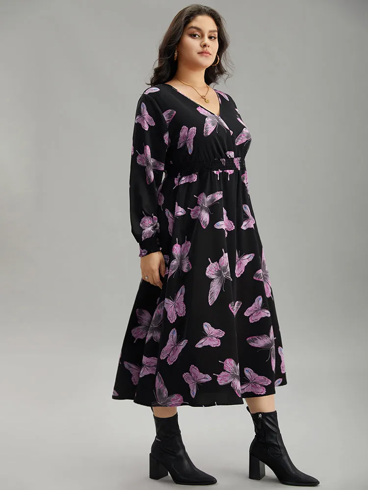 Butterfly Print Pocket Shirred Cuffs Dress sold by Bloomchic product image thumbnail 3
