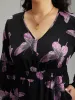 Butterfly Print Pocket Shirred Cuffs Dress sold by Bloomchic