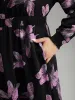 Butterfly Print Pocket Shirred Cuffs Dress sold by Bloomchic