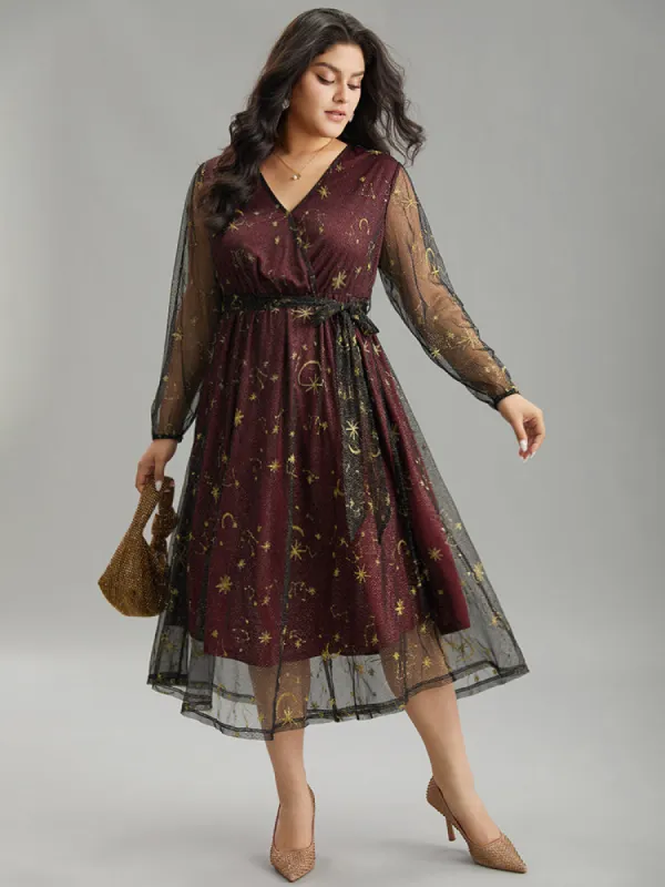 Moon & Star Embroidered Mesh Wrap Dress sold by Bloomchic