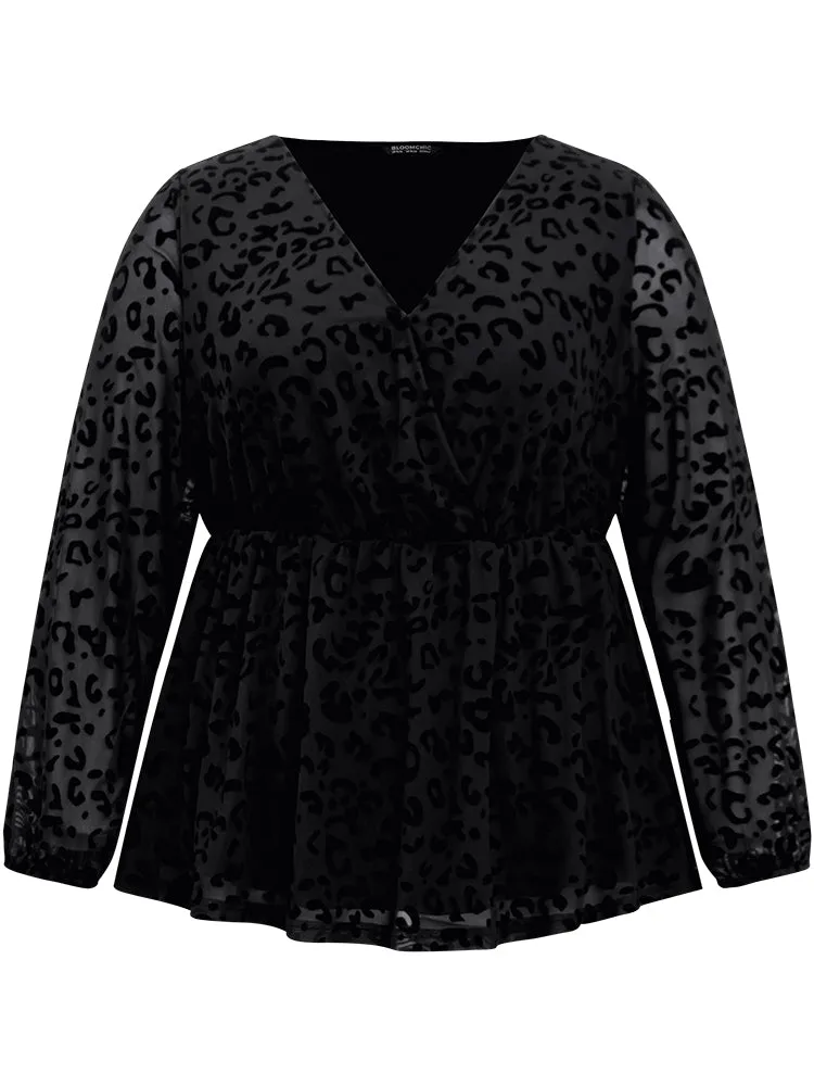 Leopard Flocking Mesh Patchwork Wrap Blouse sold by Bloomchic product image thumbnail 5