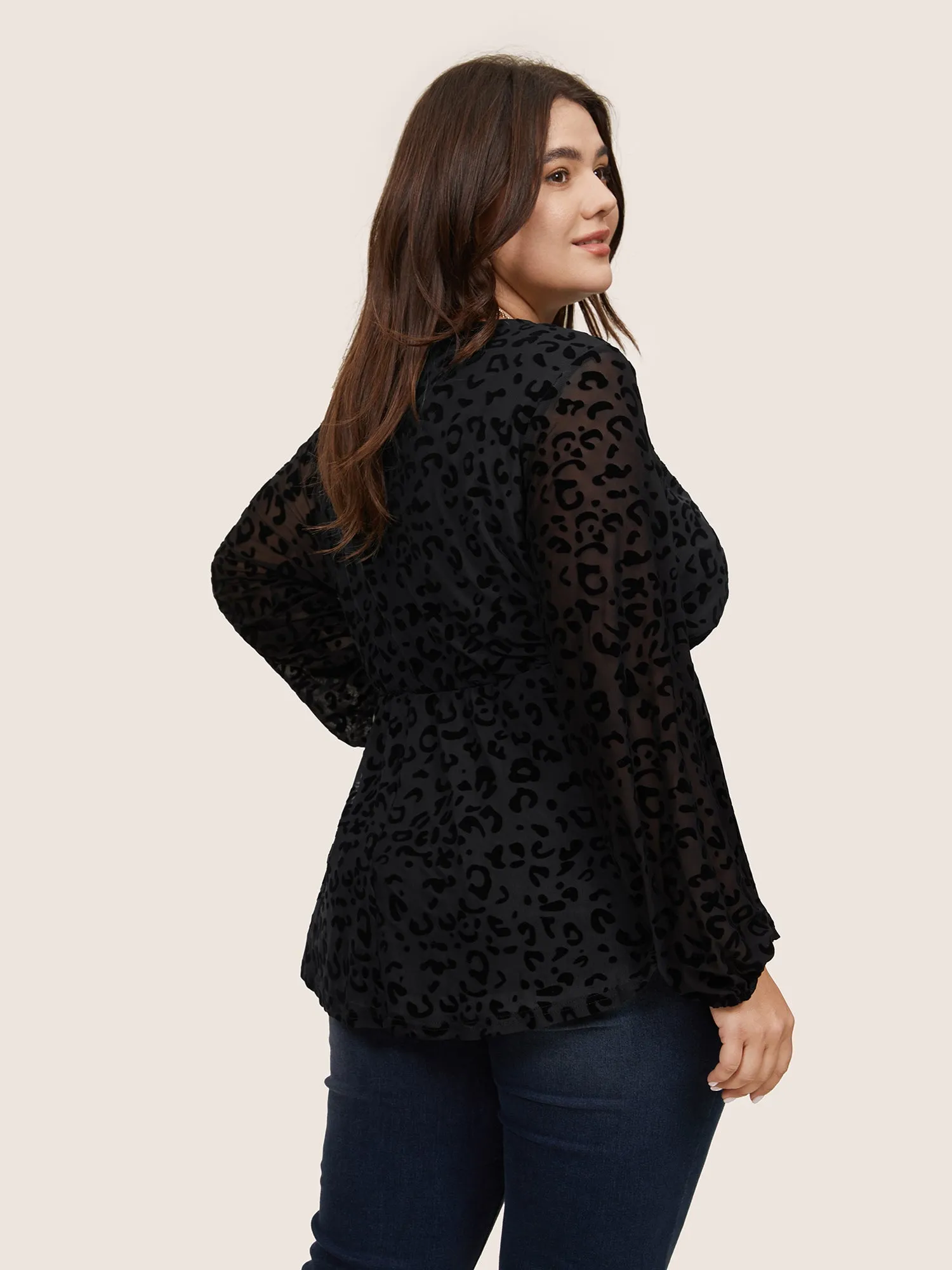 Leopard Flocking Mesh Patchwork Wrap Blouse sold by Bloomchic product image thumbnail 4