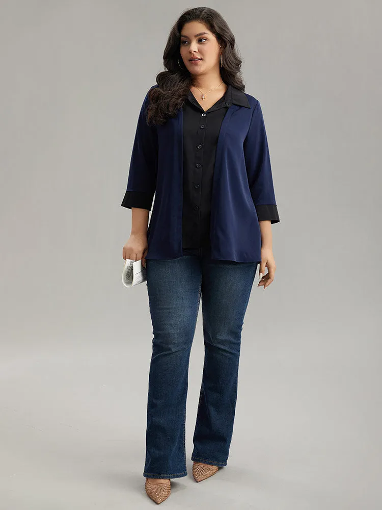 Contrast Patchwork Shirt Collar Button Through Blouse sold by Bloomchic product image thumbnail 4