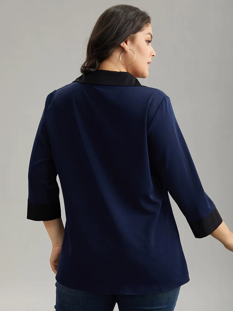 Contrast Patchwork Shirt Collar Button Through Blouse sold by Bloomchic product image thumbnail 2