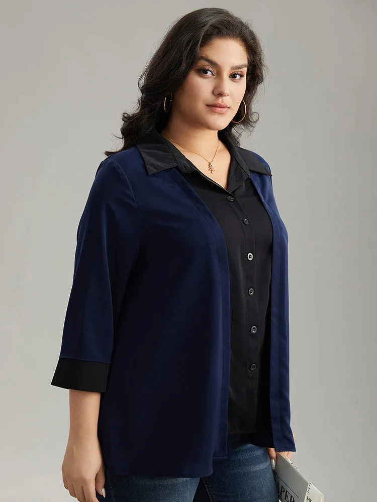 Contrast Patchwork Shirt Collar Button Through Blouse sold by Bloomchic product image thumbnail 3