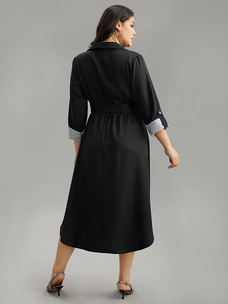 Patchwork Button Through Arc Hem Tab Sleeve Dress sold by Bloomchic product image thumbnail 3