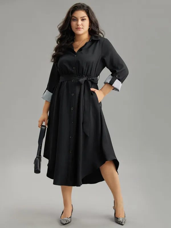 Patchwork Button Through Arc Hem Tab Sleeve Dress sold by Bloomchic