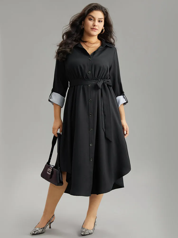 Patchwork Button Through Arc Hem Tab Sleeve Dress sold by Bloomchic product image thumbnail 2