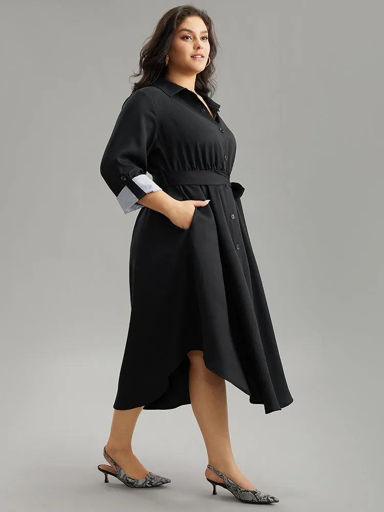 Patchwork Button Through Arc Hem Tab Sleeve Dress sold by Bloomchic product image thumbnail 4