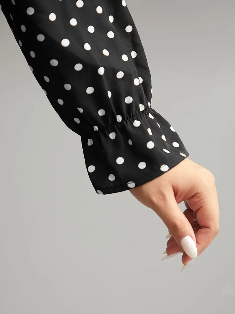 Polka Dot Lace Up Shirred Flutters Blouse sold by Bloomchic product image thumbnail 4