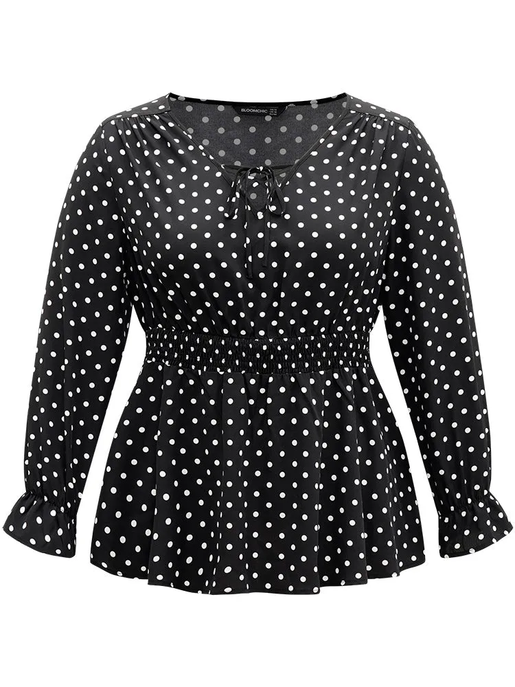 Polka Dot Lace Up Shirred Flutters Blouse sold by Bloomchic product image thumbnail 5