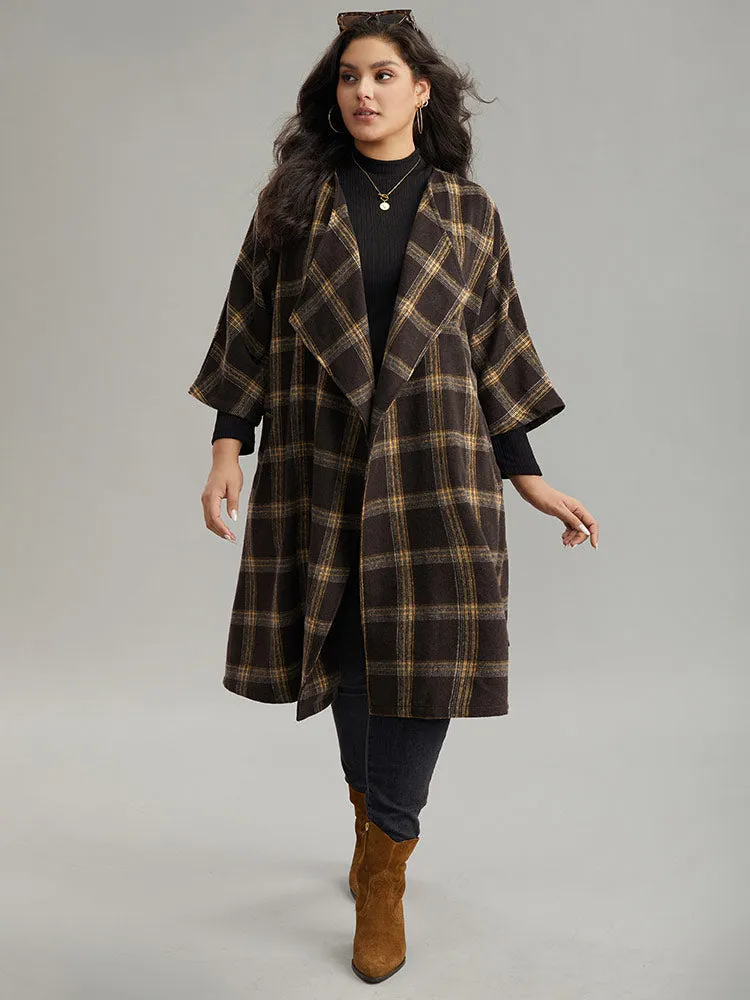 Plaid Asymmetrical Neck Dolman Sleeve Belted Coat sold by Bloomchic product image thumbnail 5