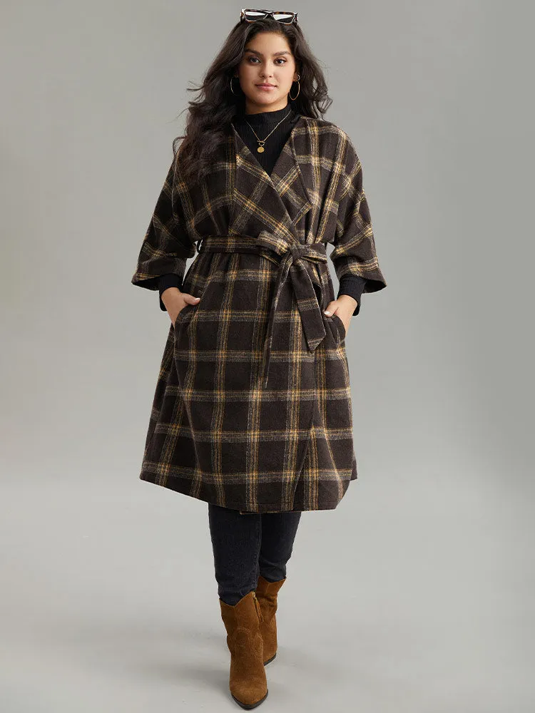 Plaid Asymmetrical Neck Dolman Sleeve Belted Coat sold by Bloomchic product image thumbnail 3