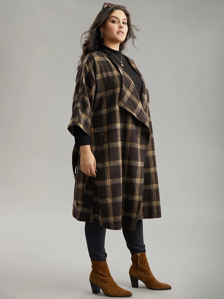 Plaid Asymmetrical Neck Dolman Sleeve Belted Coat sold by Bloomchic product image thumbnail 2