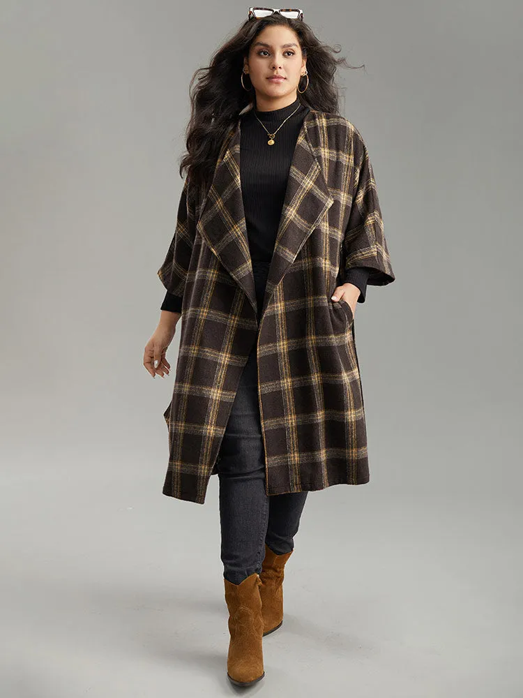 Plaid Asymmetrical Neck Dolman Sleeve Belted Coat sold by Bloomchic