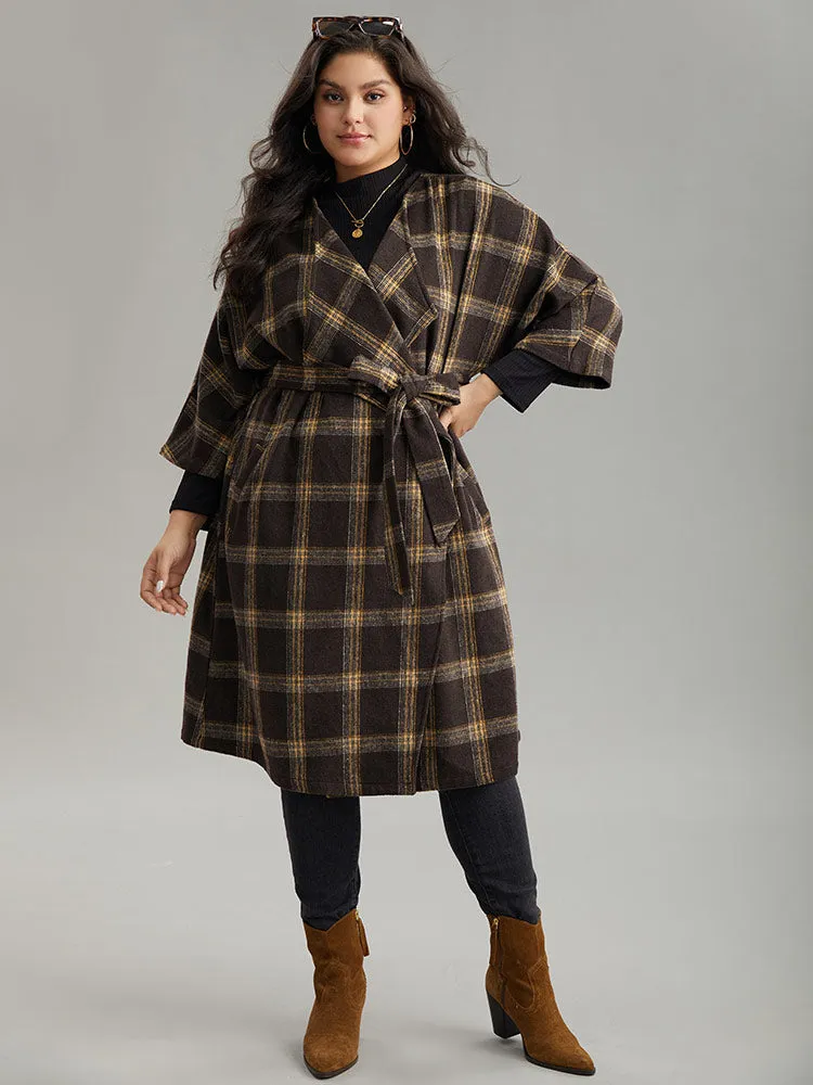 Plaid Asymmetrical Neck Dolman Sleeve Belted Coat sold by Bloomchic product image thumbnail 4