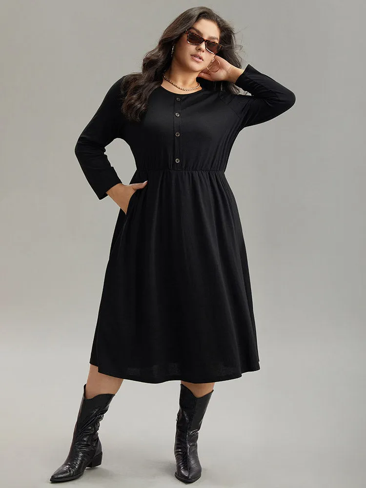 Supersoft Essentials Solid Button Detail Dress sold by Bloomchic