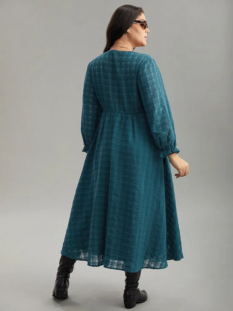 Plaid Wrap Elastic Waist Gathered Ruffles Dress sold by Bloomchic product image thumbnail 4