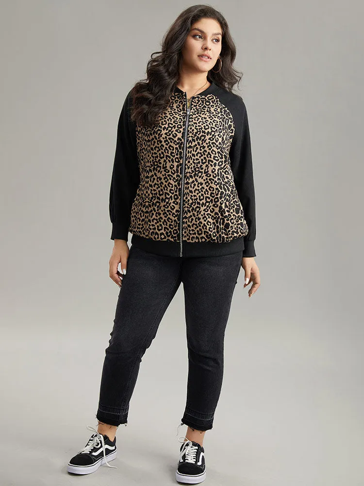 Leopard Print Pocket Zipper Bomber Jacket sold by Bloomchic product image thumbnail 4