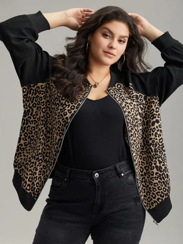 Leopard Print Pocket Zipper Bomber Jacket sold by Bloomchic