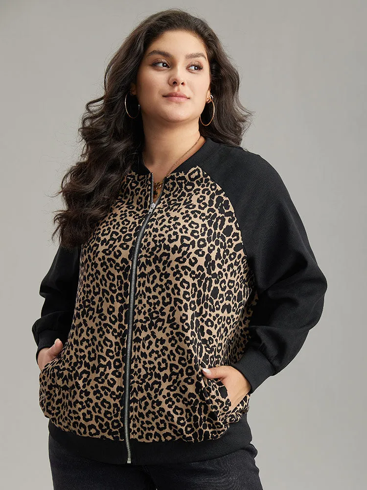 Leopard Print Pocket Zipper Bomber Jacket sold by Bloomchic product image thumbnail 5