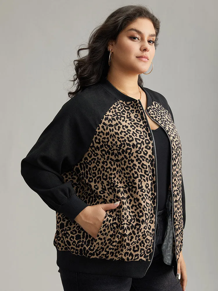 Leopard Print Pocket Zipper Bomber Jacket sold by Bloomchic product image thumbnail 3