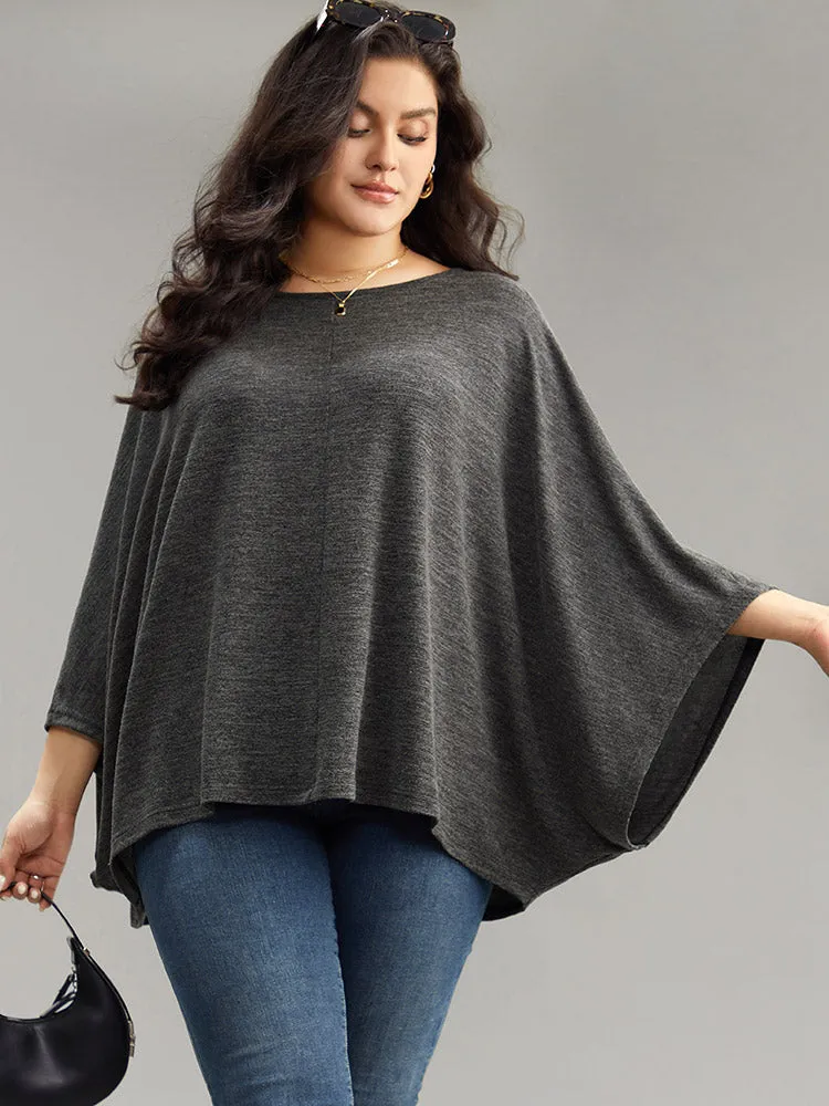 Plain Boat Neck Dolman Sleeve Cape T-shirt sold by Bloomchic