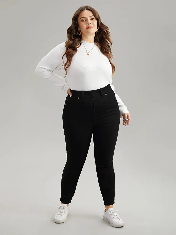 Solid Elastic Waist Pocket Skinny Jeans sold by Bloomchic product image thumbnail 3