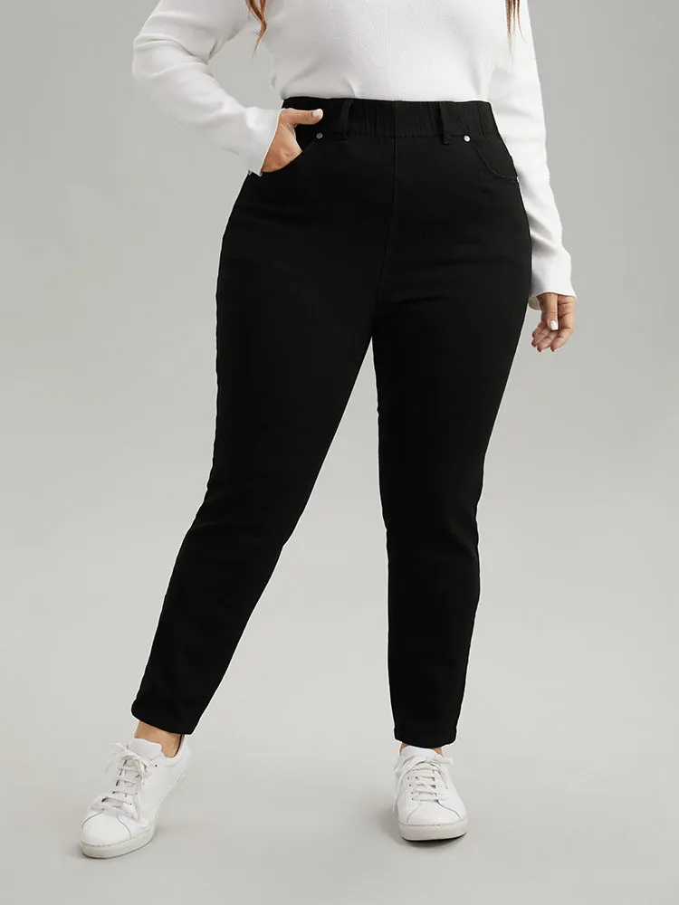 Solid Elastic Waist Pocket Skinny Jeans sold by Bloomchic