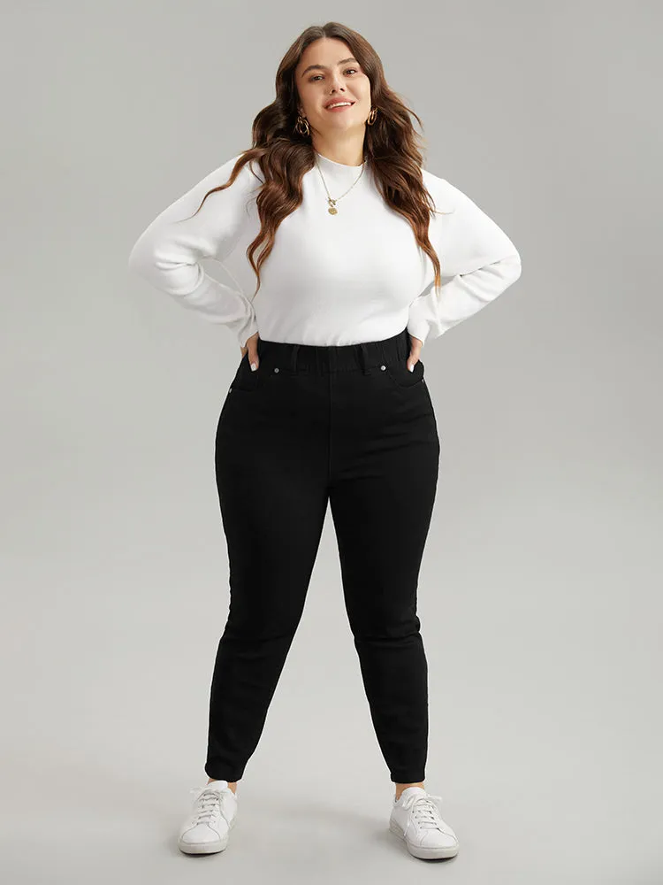 Solid Elastic Waist Pocket Skinny Jeans sold by Bloomchic product image thumbnail 5