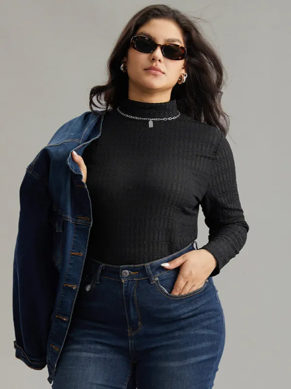 Plain Texture Mock Neck T-shirt sold by Bloomchic