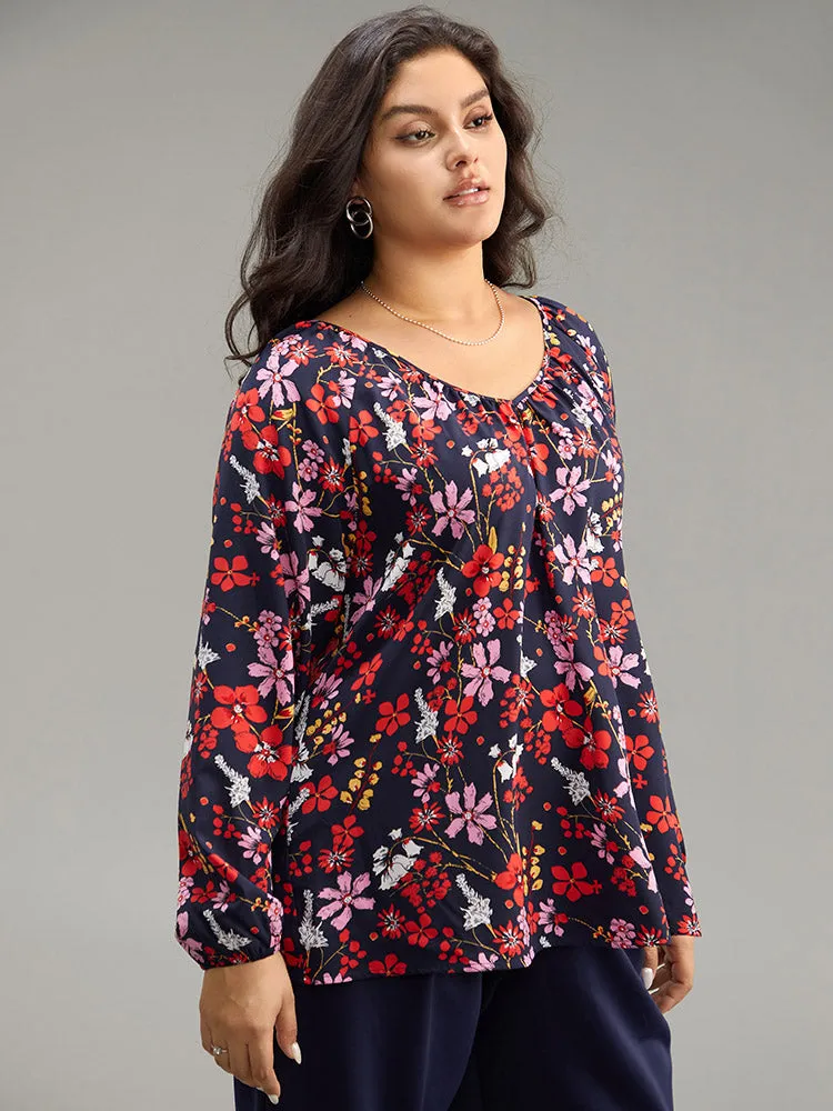 Floral Print Gathered Lantern Sleeve Blouse sold by Bloomchic product image thumbnail 5