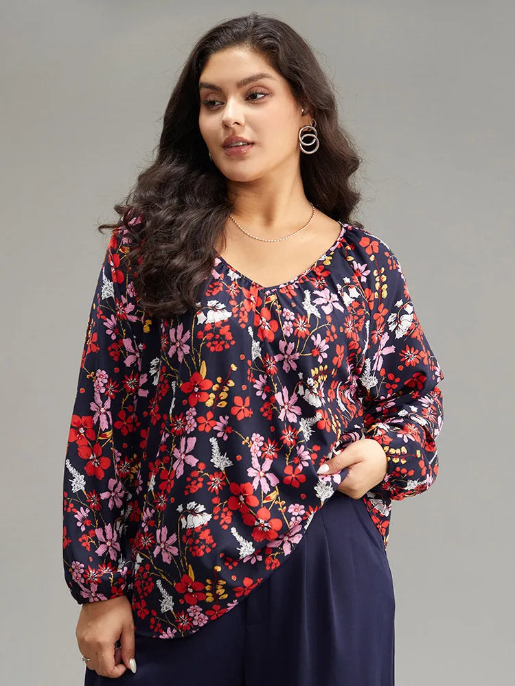 Floral Print Gathered Lantern Sleeve Blouse sold by Bloomchic product image thumbnail 3