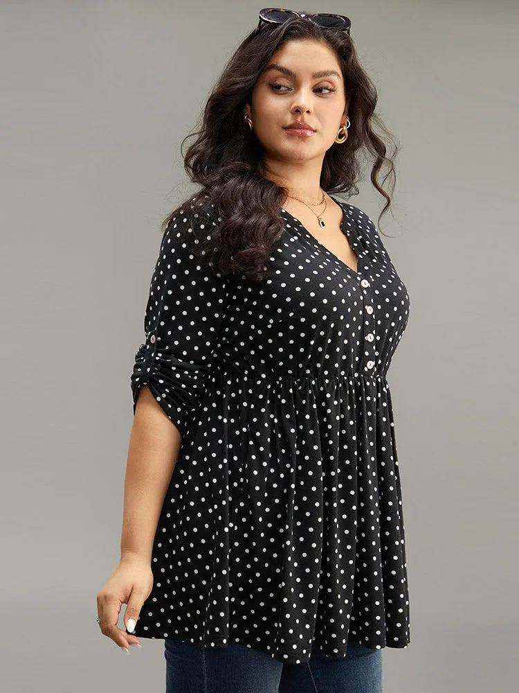 Polka Dot Button Detail Notched T-shirt sold by Bloomchic product image thumbnail 4