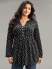 Polka Dot Button Detail Notched T-shirt sold by Bloomchic