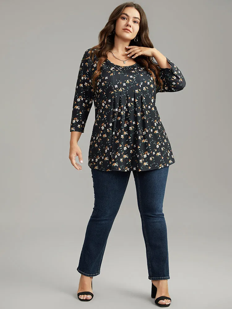 Ditsy Floral Crew Neck Plicated Detail T-shirt sold by Bloomchic product image thumbnail 4