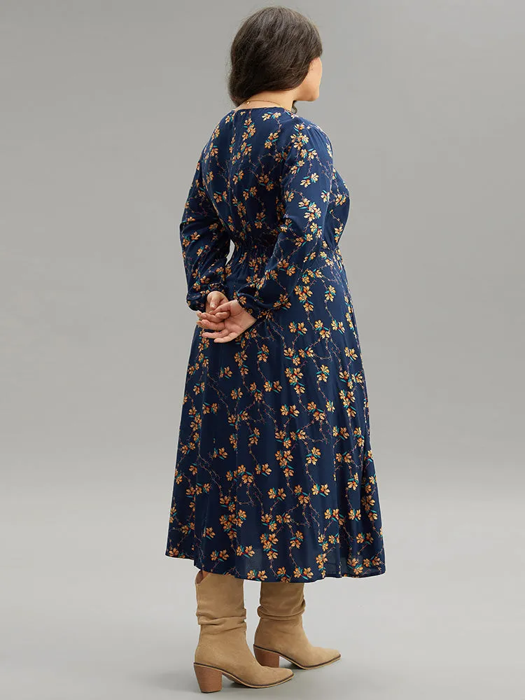 Floral Print Elastic Waist Lantern Sleeve Dress sold by Bloomchic product image thumbnail 5