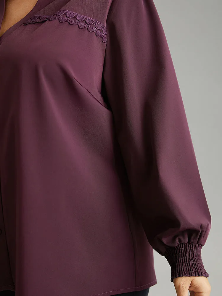 Notched Guipure Lace Button Through Shirred Blouse sold by Bloomchic product image thumbnail 5