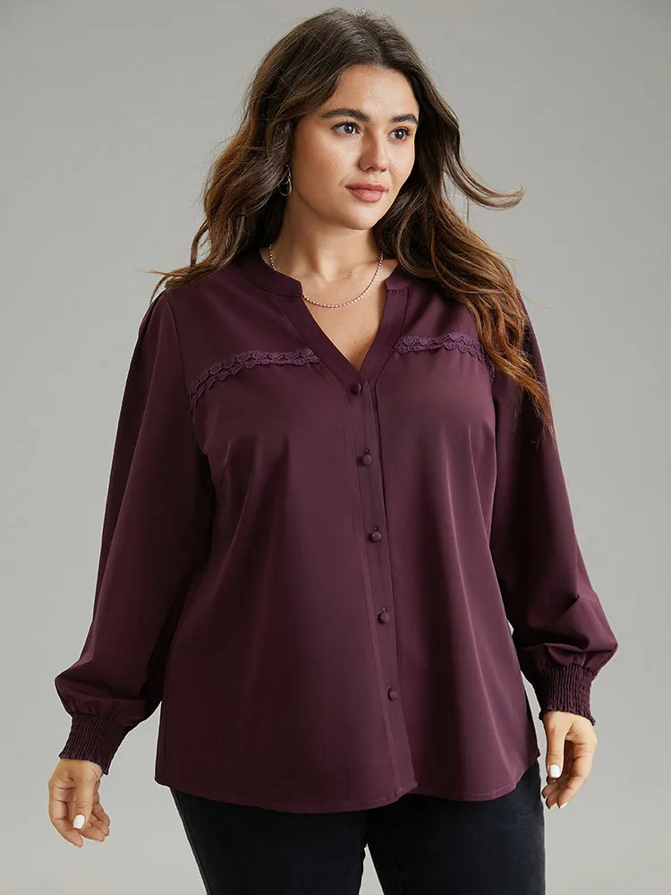 Notched Guipure Lace Button Through Shirred Blouse sold by Bloomchic product image thumbnail 3